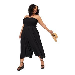 Torrid Crop Gauze Smocked Strapless Beach Jumpsuit w/ Pockets Deep Black Size 3